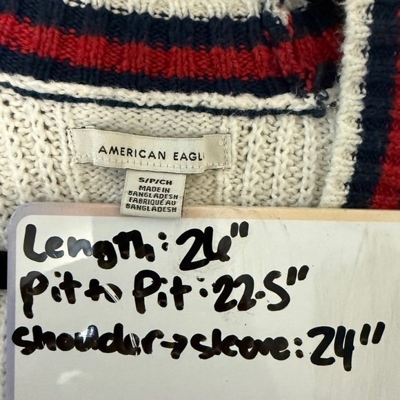 AMERICAN EAGLE Red White Blue Preppy Chunky Cable Knit Button Cardigan‎ Small - Picture 4 of 4